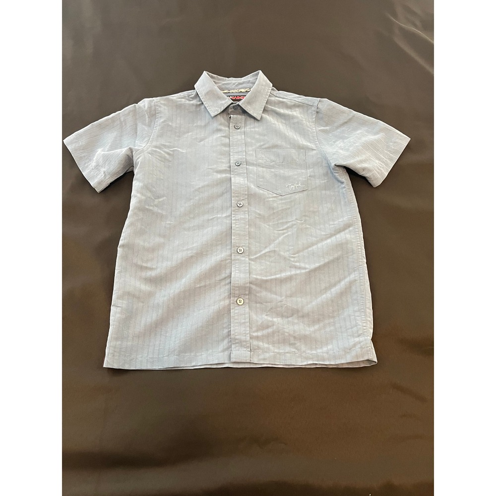 Tony Hawk Boys Blue Pinstripe Short Sleeve Button Up Shirt Size M 10/12